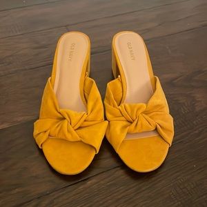 Suede Mustard Mules with low block heel